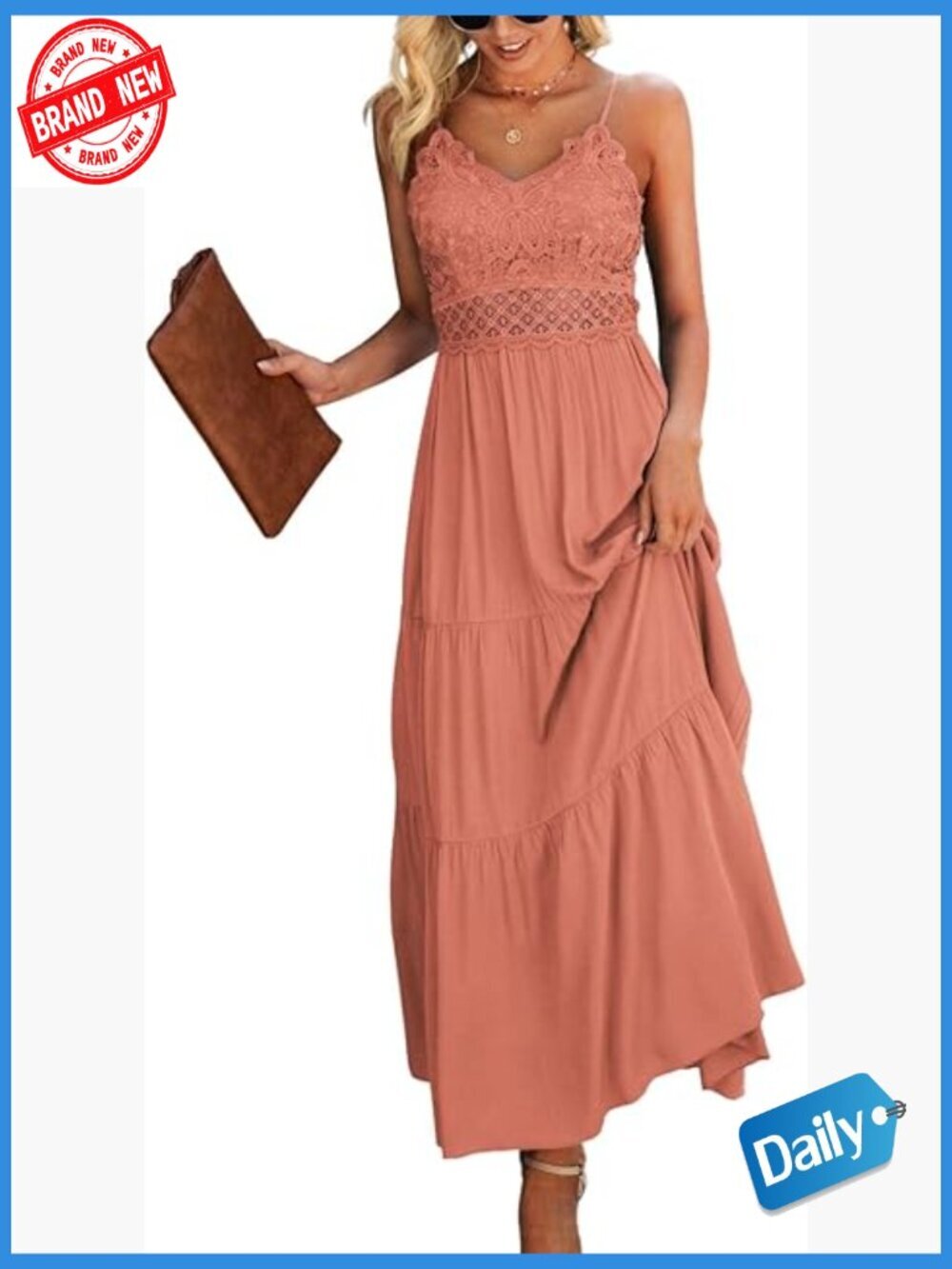 Lace Maxi Dress Spaghetti Strap V-Neck High Waist Formal Summer Beach